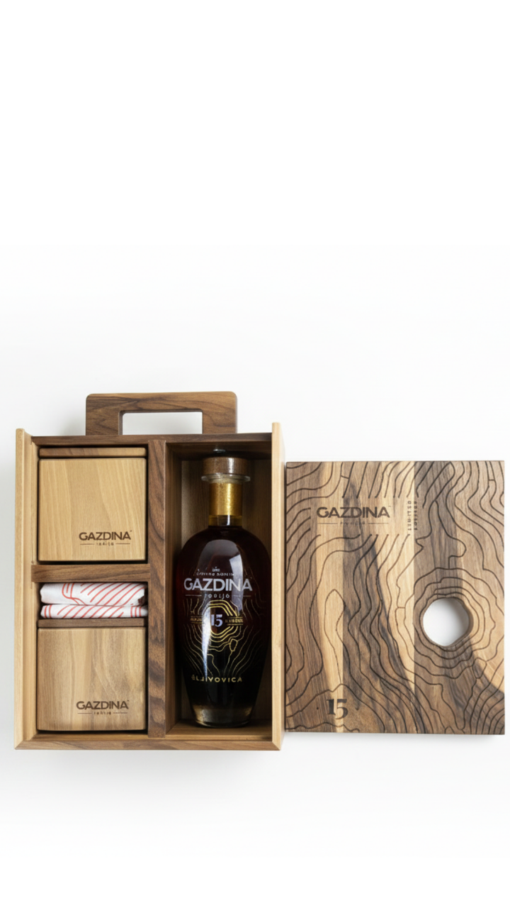 Gazdina 15 YO Šljivovica Luxury Wooden Gift Pack 700ml
