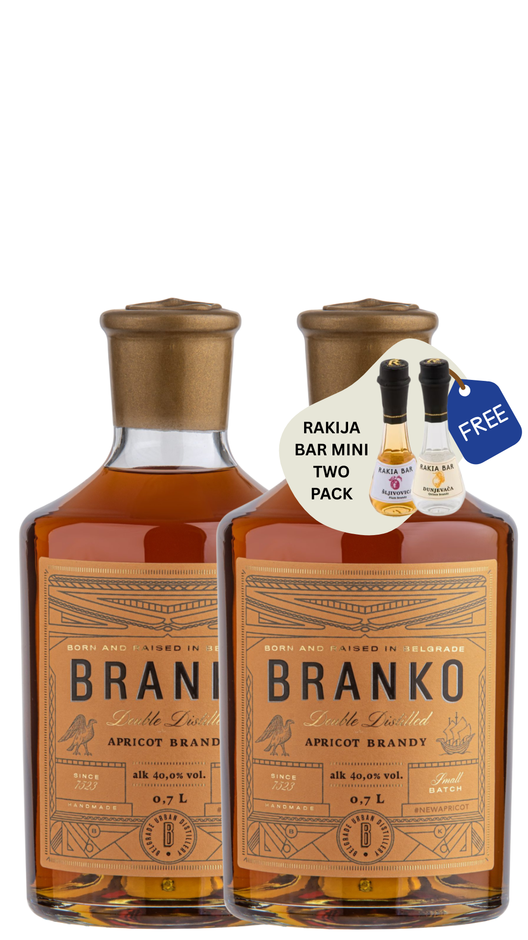 Branko Premium Apricot Brandy Double Pack + FREE Assorted Minis
