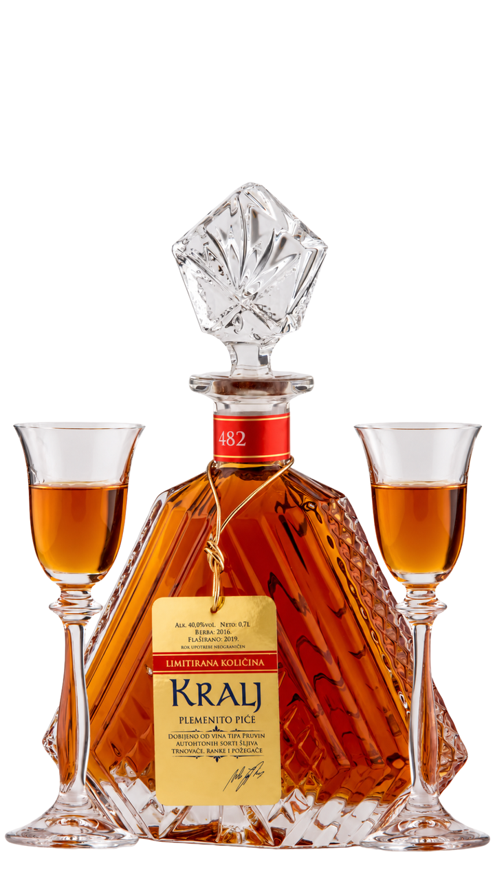 Zarić Kralj Plum Brandy (Šljivovica) Luxury Gift Set 700ml + 2 Crystal Glasses