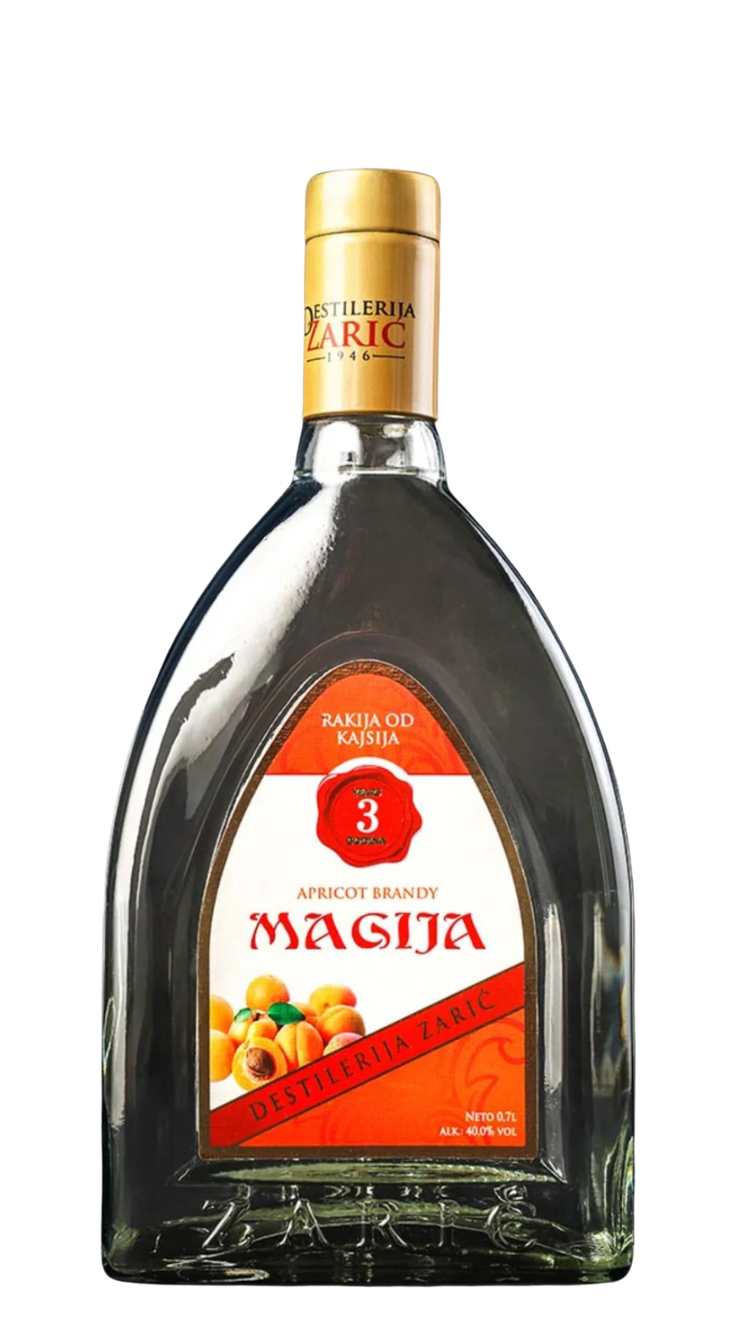 Bottle of Xaric Magija lwith a gold cap on a white background